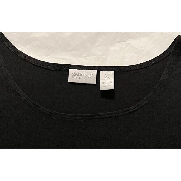 Zenergy by CHICO'S Black Crop Top Ruched Side Boat Neck Short Sleeve Size 2 - Picture 2 of 5